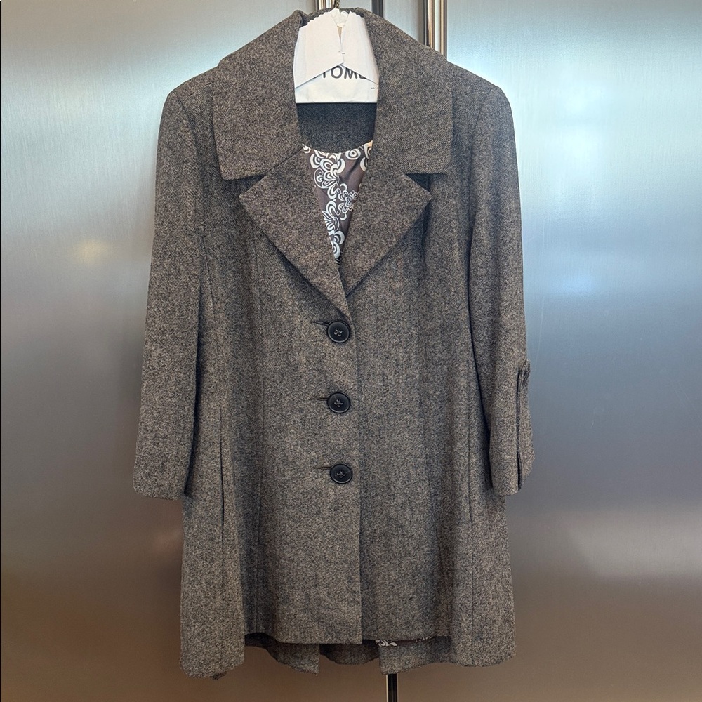 CAbi Charcoal Wool Blend Trench/Dress Coat